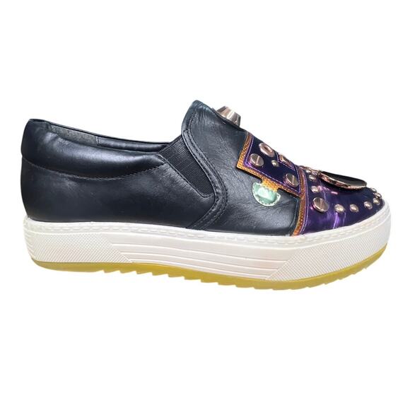 Ivy Kirzhner Shoes - Ivy Kirzhner Bertha Black Leather Embellished Slip On Sneakers Size 7.5